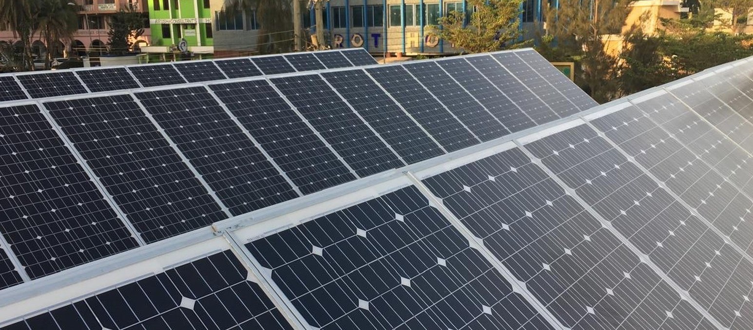 Rooftop photovoltaic array at the Kibo Seed solar installation
